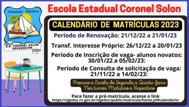 Escola Estadual Coronel Solon divulga calendário de matrículas